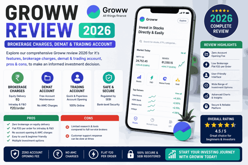 Groww Review 2026 Brokerage, Stock Trading, and Demat Account