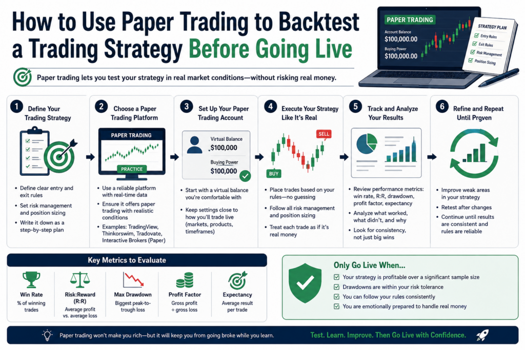 Paper trading used to backtest a trading strategy before going live